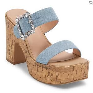 Pop Womens Sharice Heeled Sandals Denim Light Blue Size 8M